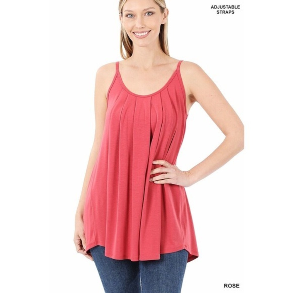 Women's‎ Sleeveless Tank Top Pleated Flowy Tunic Cami Top Rose Size Small